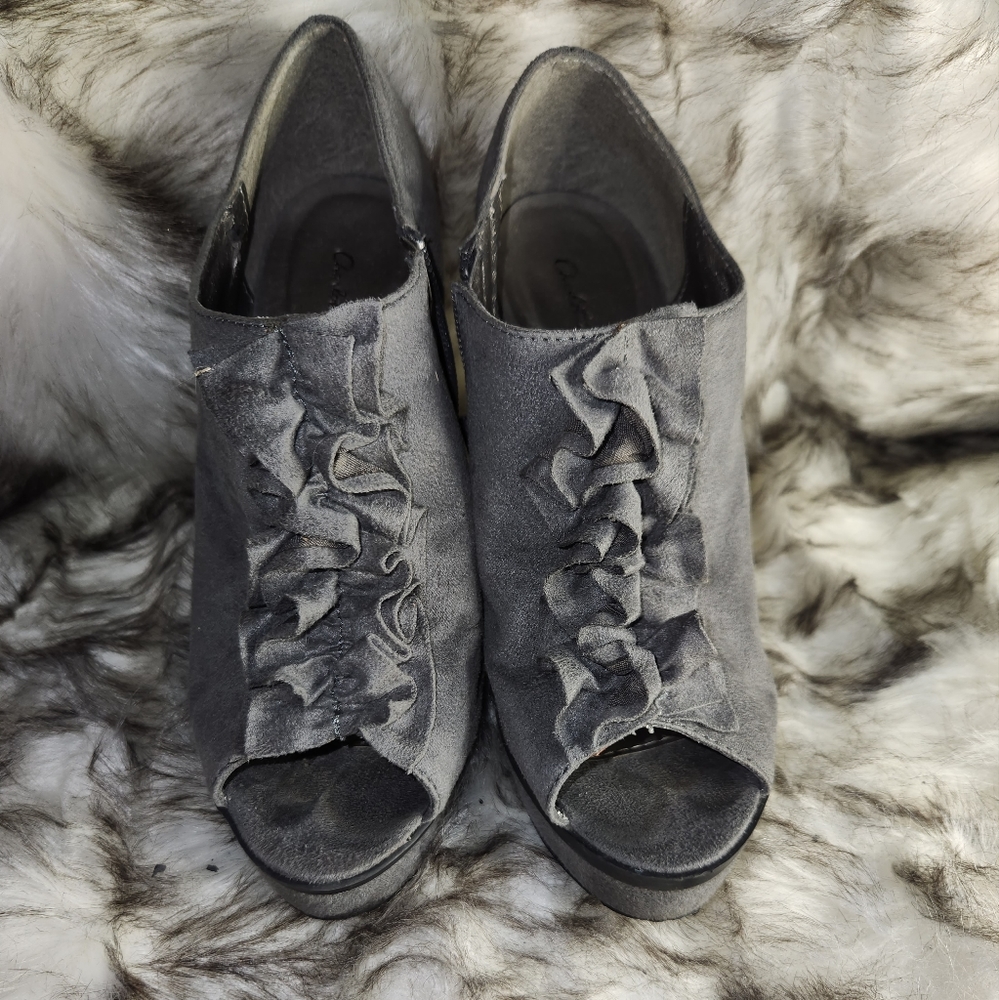 Gray high heel booties